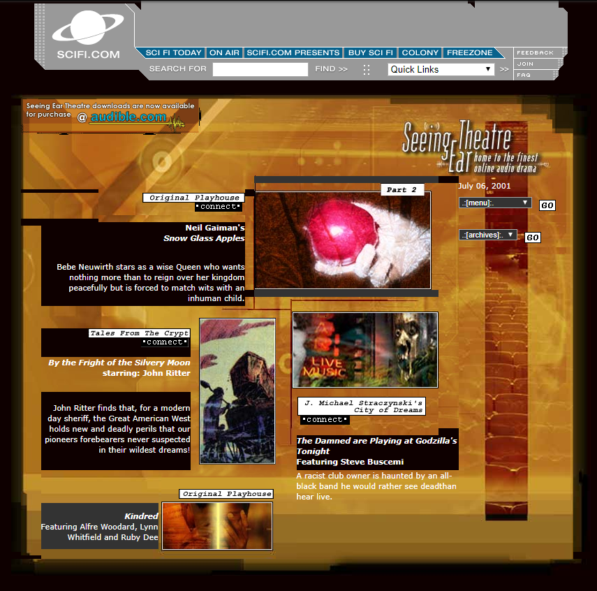 The old website for the Sci-Fi Channel's collection of radio dramas.